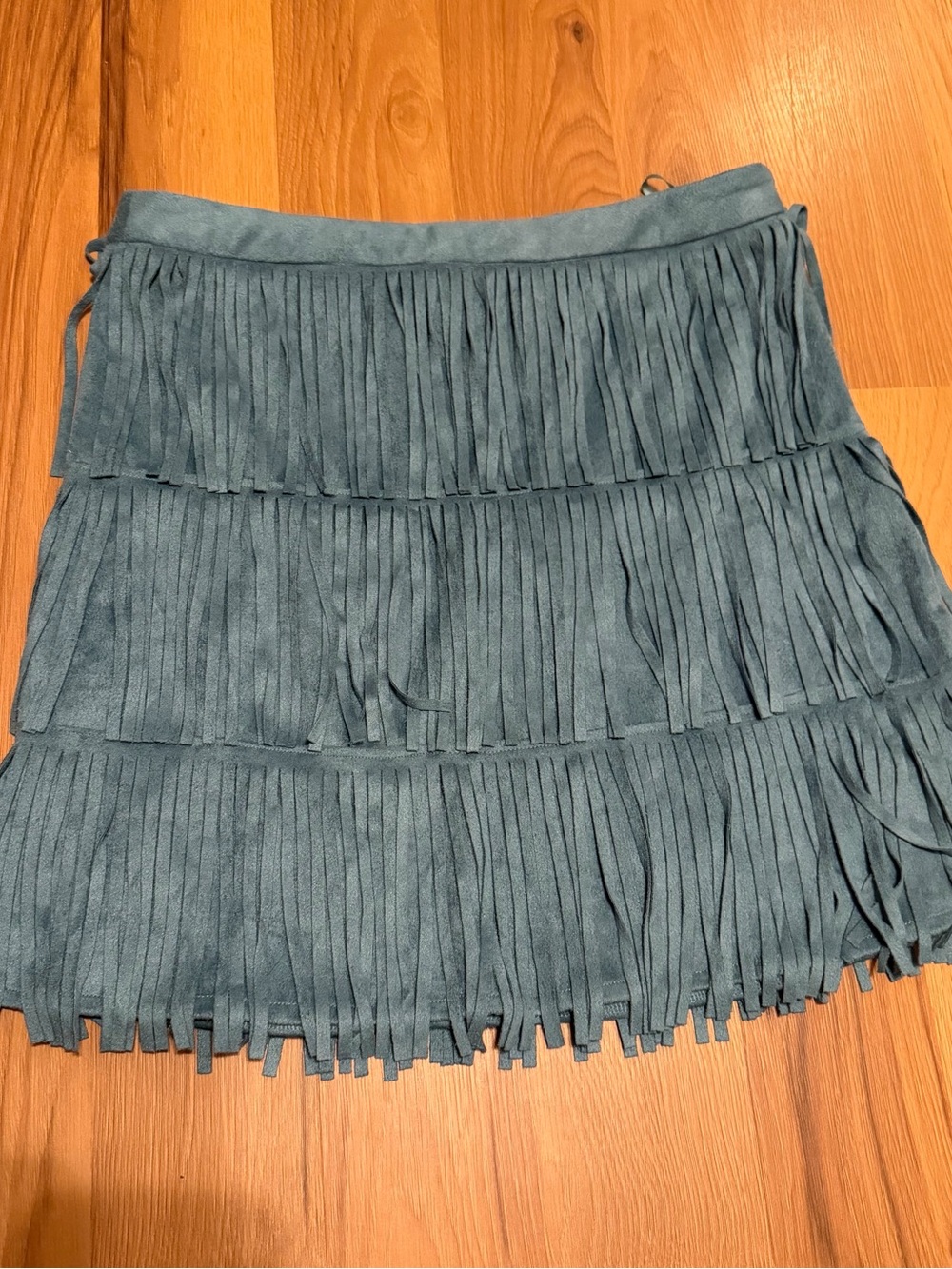 She + Sky Teal Layered Fringe Mini Skirt